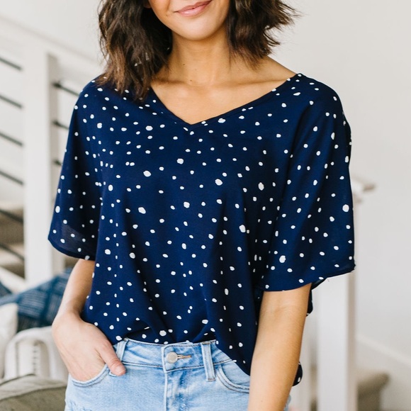 On the Dot Blouse in Navy - Picture 2 of 8